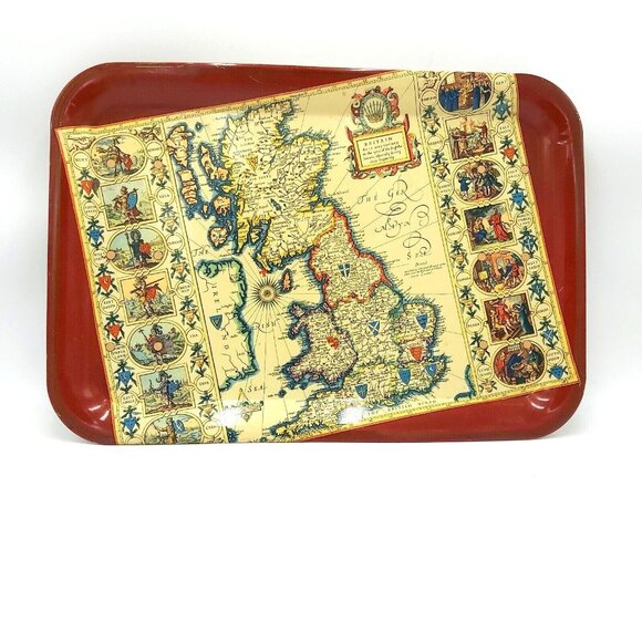 Worcester Ware Tray Britain Map Heptarchy Old Tyme Saxons Metal Box Prod 14 x 20 - Picture 1 of 16